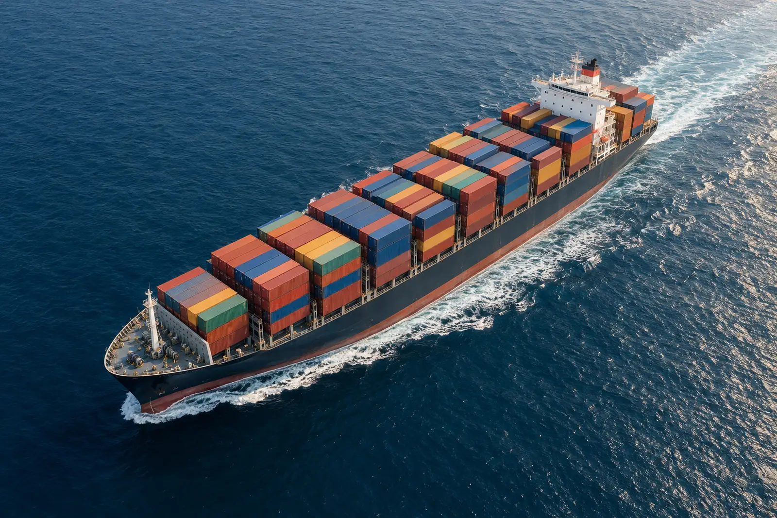 A laden container vessel at sea